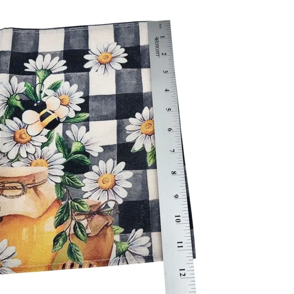 Honey Bee Gonk/Gnome Placemats Set of 4 Black White Buffalo Plaid Yellow Daisies